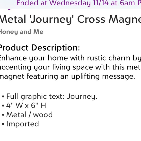 Honey and Me- 'Journey' Cross magnet- rustic tin metal vintage style decor- NWT - Picture 4 of 4